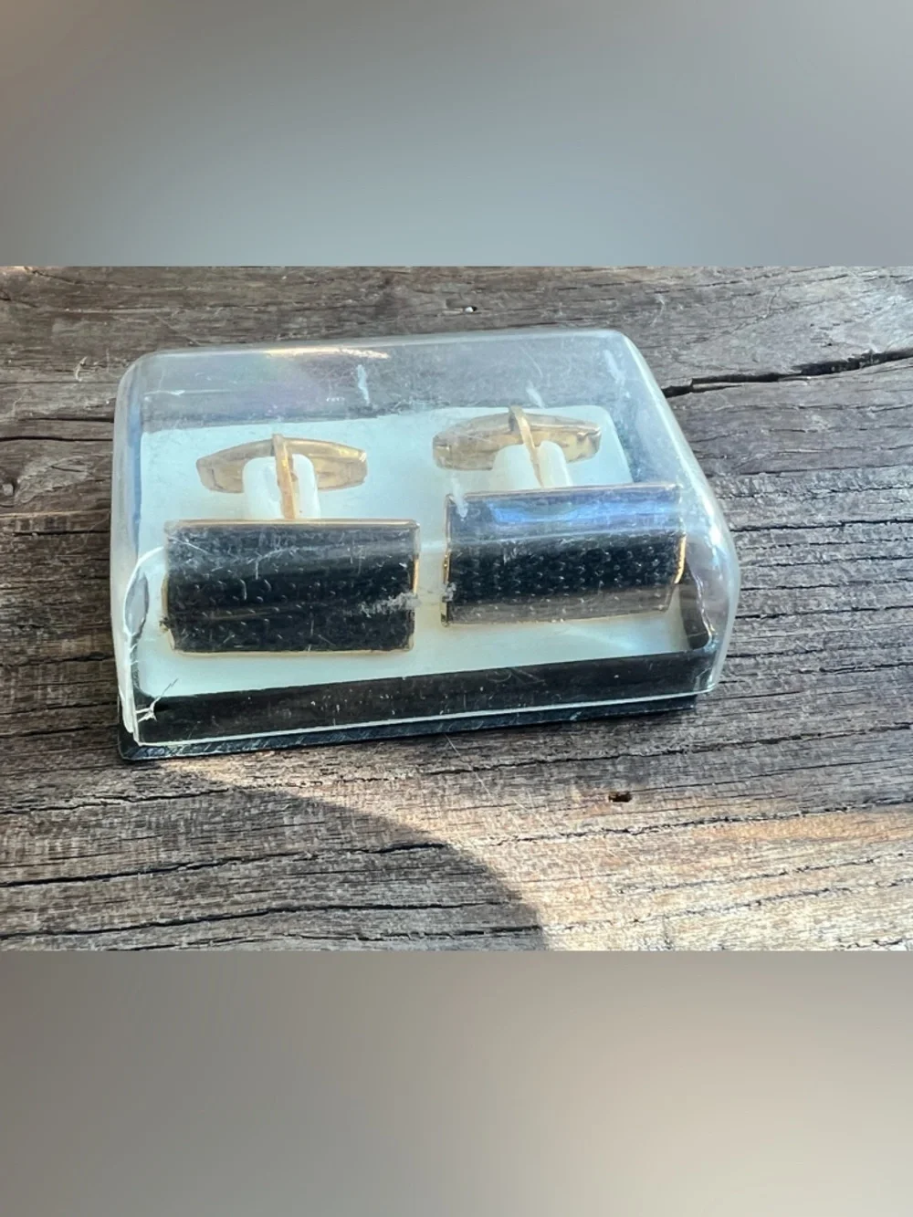 Gold and Black Rectangular Cufflinks - Classic Men's Accessory